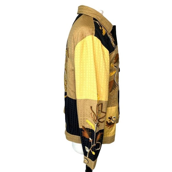 Vintage Indigo Moon Jacket Gold Floral Embroidered Boho Art Lined Buttons Small - Picture 4 of 8